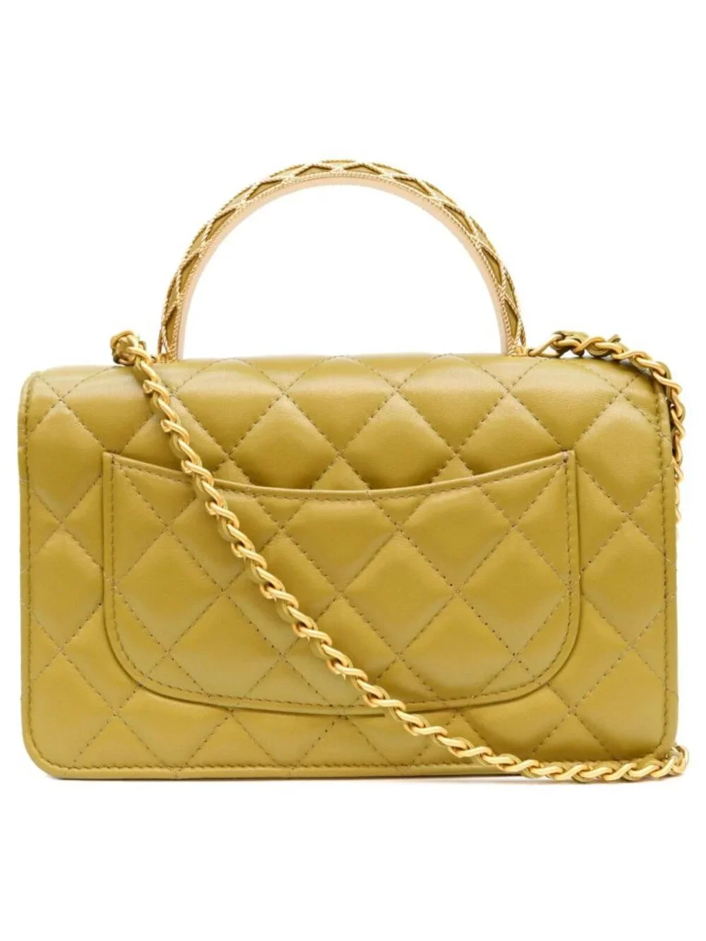 Chanel Khaki Lambskin Quilted Top Handle 2-Way Chain Back Handbag
